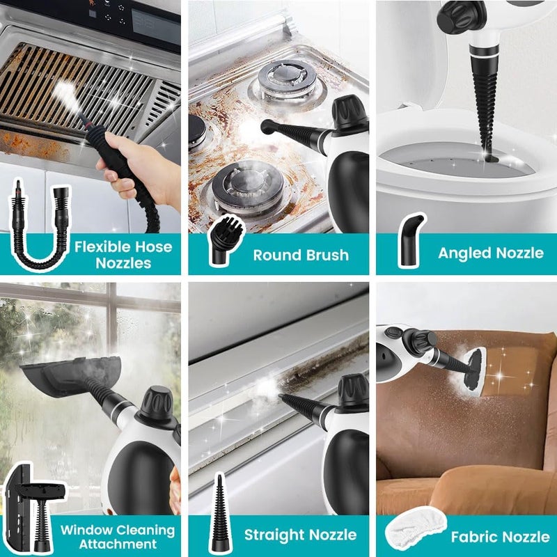 SGULNF Handheld Steam Cleaner, Pressurized Steam Cleaner with 9pcs Accessories & Safety Lock (350ml White) - Image 3